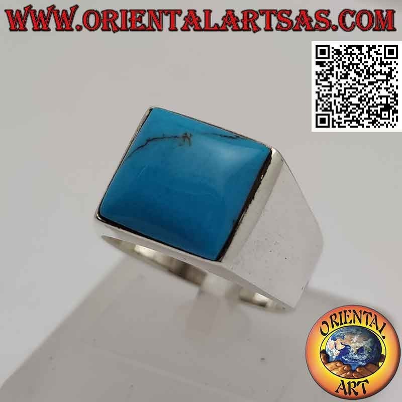 Silver ring with square cabochon turquoise on smooth setting