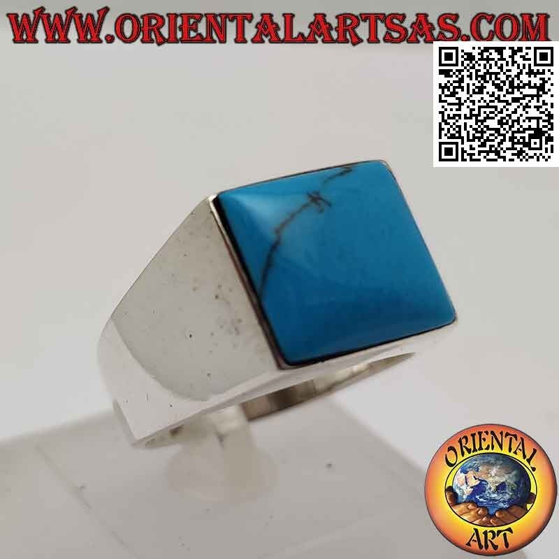 Silver ring with square cabochon turquoise on smooth setting