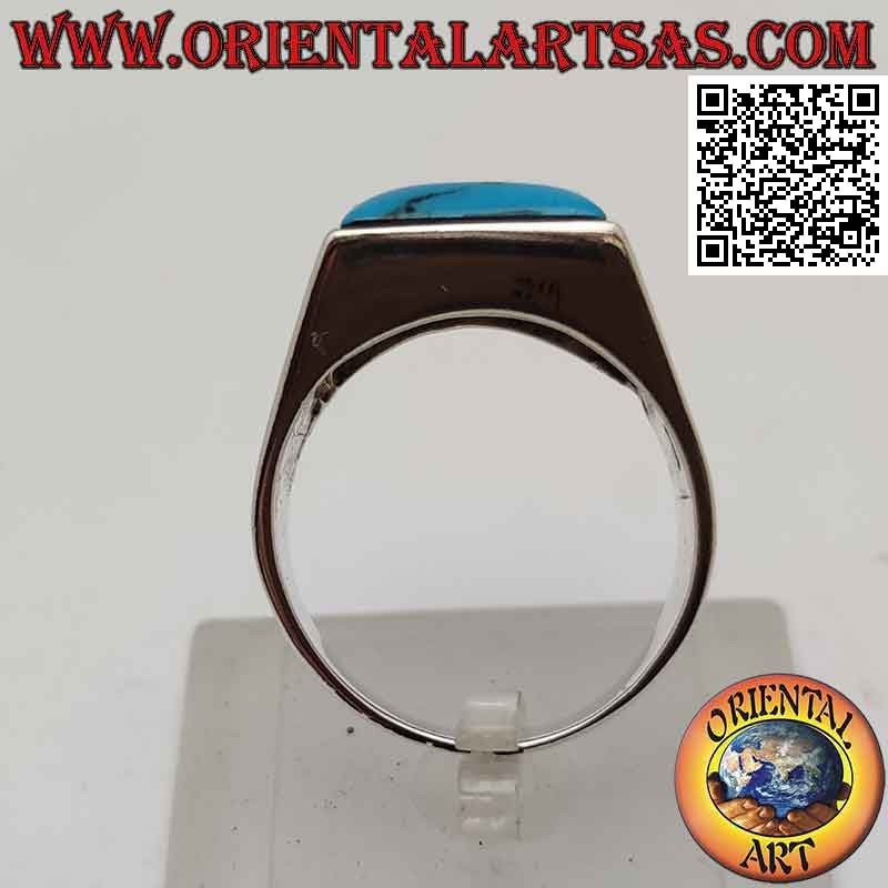Silberring mit quadratischem Cabochon-Türkis auf glatter Fassung