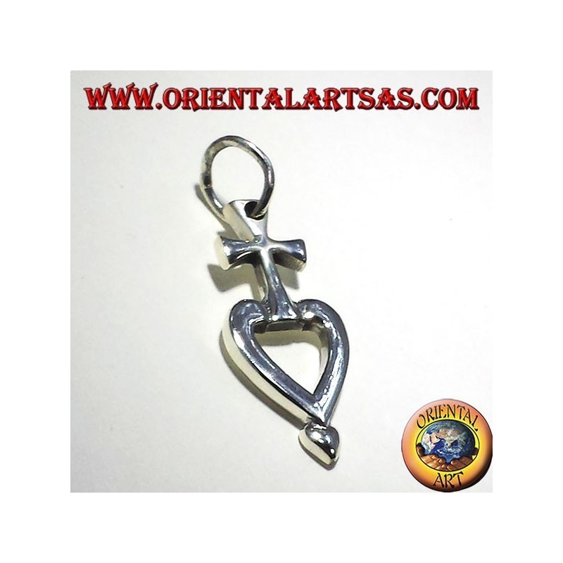 pendentif en argent croix mon coeur