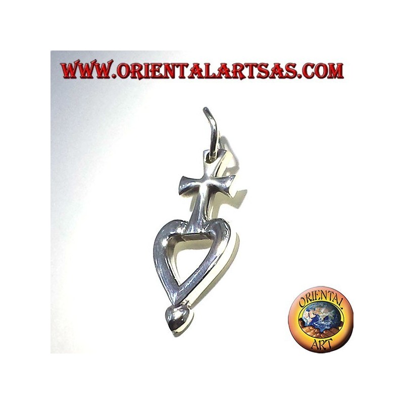 pendentif en argent croix mon coeur