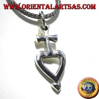 pendentif en argent croix mon coeur