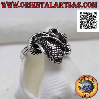 Anillo de plata en forma de serpiente "cobra" retorcida y con forma (grande)