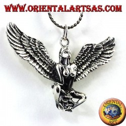 silver pendant, winged woman with skull