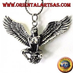 pendentif en argent, femme ailée avec le crâne