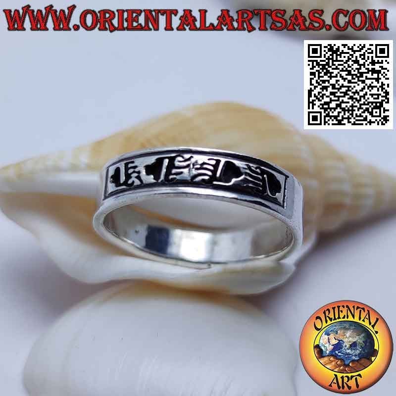 Smooth band silver ring with engraved hieroglyphic engravings