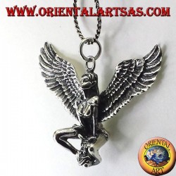 pendentif en argent, femme ailée avec le crâne
