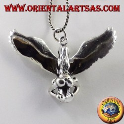 silver pendant, winged woman with skull