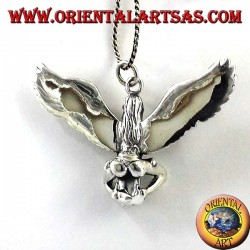 pendentif en argent, femme ailée avec le crâne