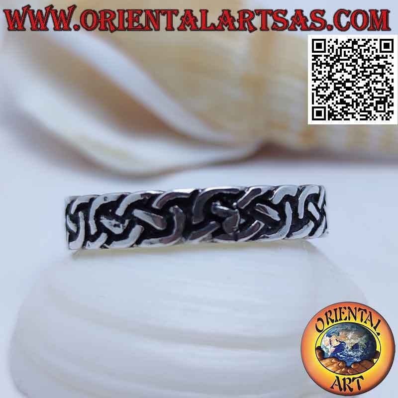 Silver ring with a plait of three smooth lines