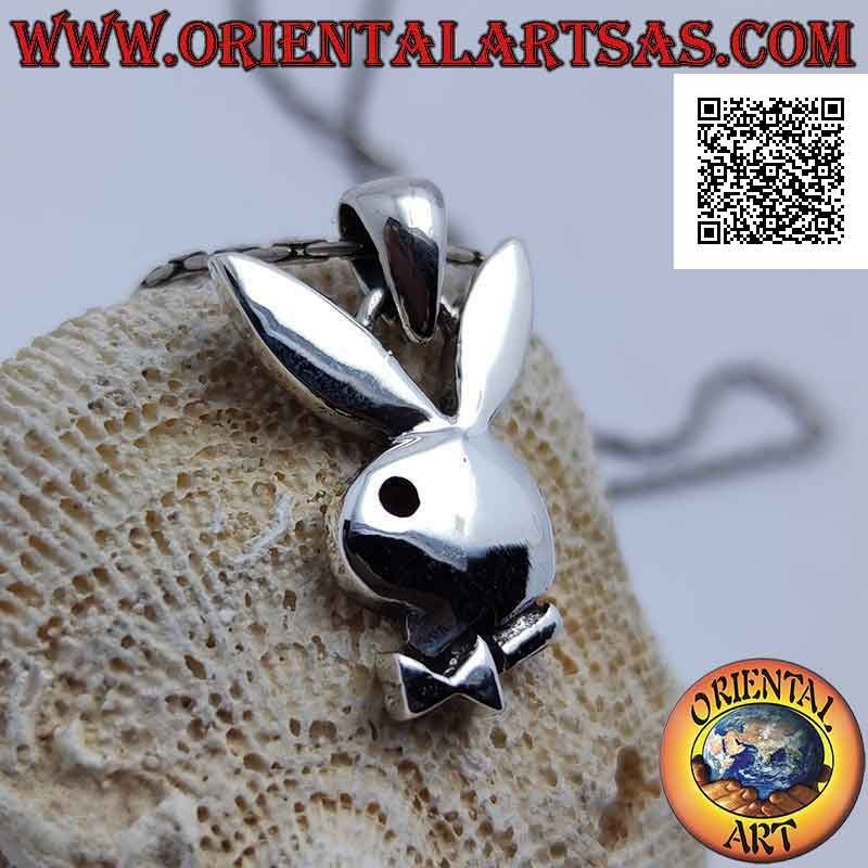 Silver pendant in the shape of a "playboy" bunny shaped with deep engravings