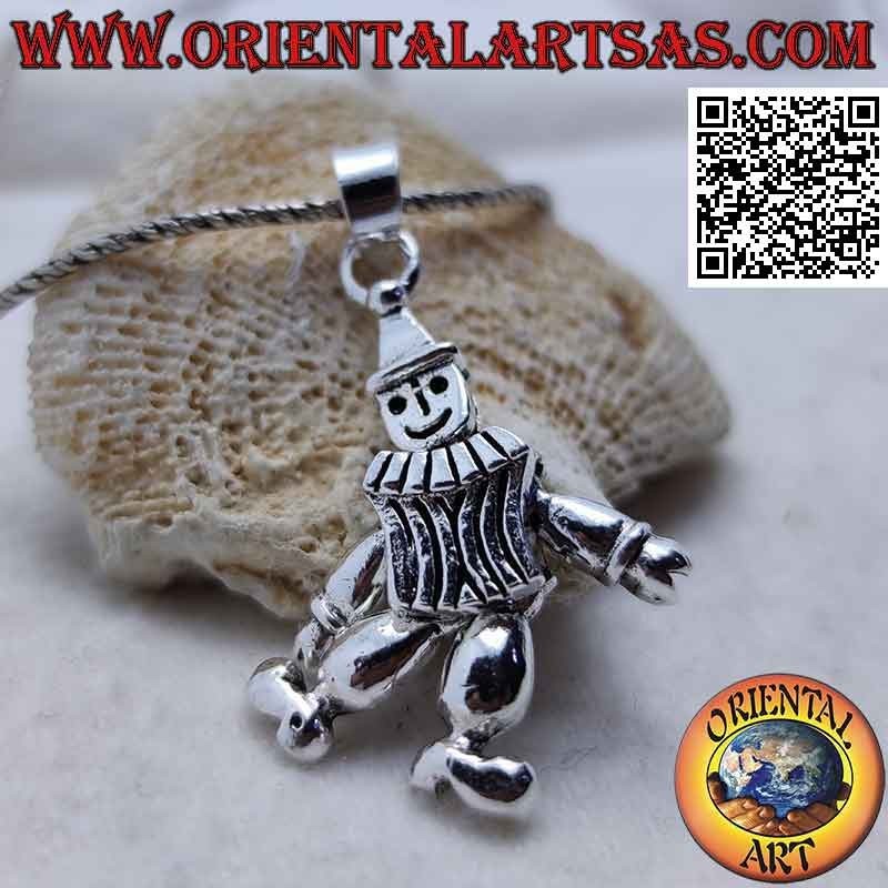 Ciondolo in argento a forma di clown (pagliaccio) tridimensionale mobile