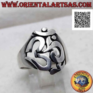 Bague en argent lisse en forme de syllabe sanskrite ajourée "ॐ" Oṃ
