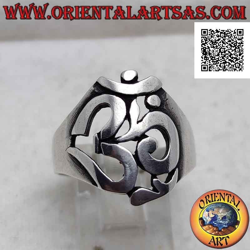 Glatter silberner Ring in Form einer durchbrochenen Sanskrit-Silbe "ॐ" Oṃ