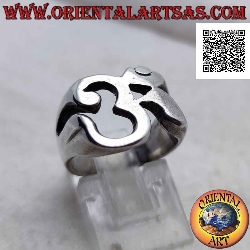 Anello in argento liscio a forma di sillaba sanscrita "ॐ" Oṃ traforata (spesso)