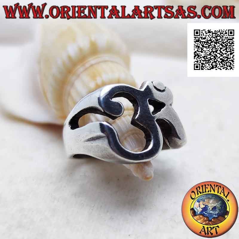 Anillo de plata suave en forma de sílaba sánscrita calada "ॐ" Oṃ (grueso)