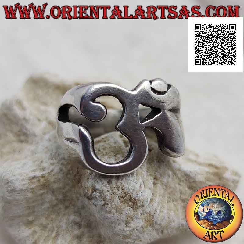 Anello in argento liscio a forma di sillaba sanscrita "ॐ" Oṃ traforata (spesso)