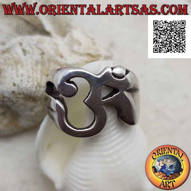 Anello in argento liscio a forma di sillaba sanscrita "ॐ" Oṃ traforata (spesso)
