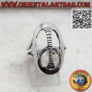 Anello in argento con simbolo della pace ovale bombato