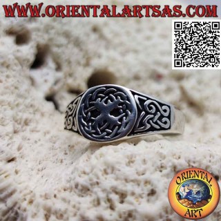Anello con sigillo tondo di San Michele e nodi celtici in argento 925