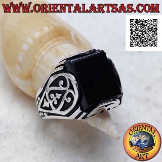 Anello Onice Rettangolare Montatura Alta Argento 925 | Oriental Art