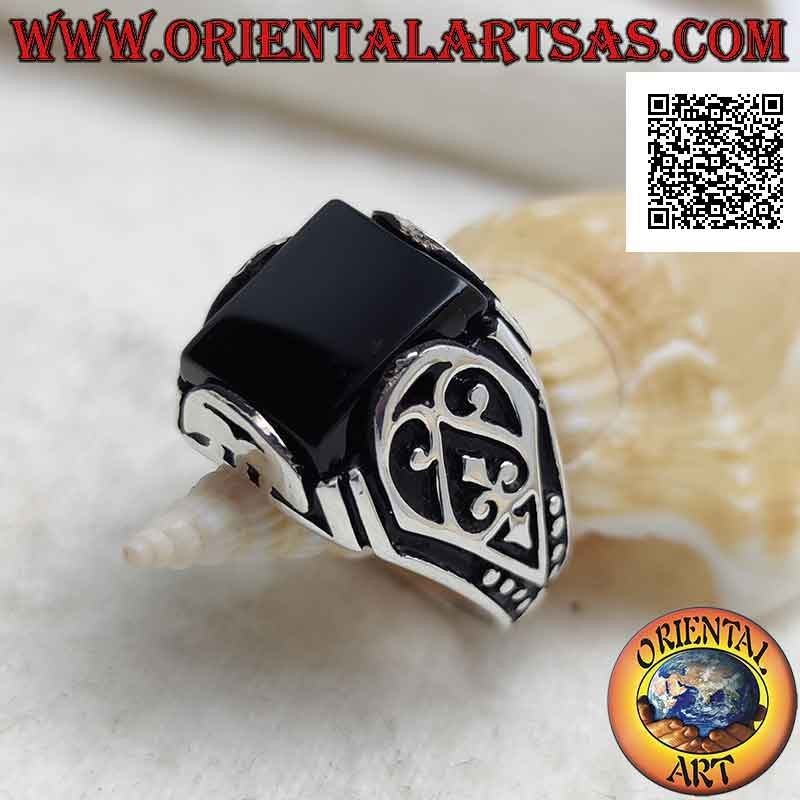 Rechteckiger Onyx Ring Hohe Fassung 925 Silber | Oriental Art