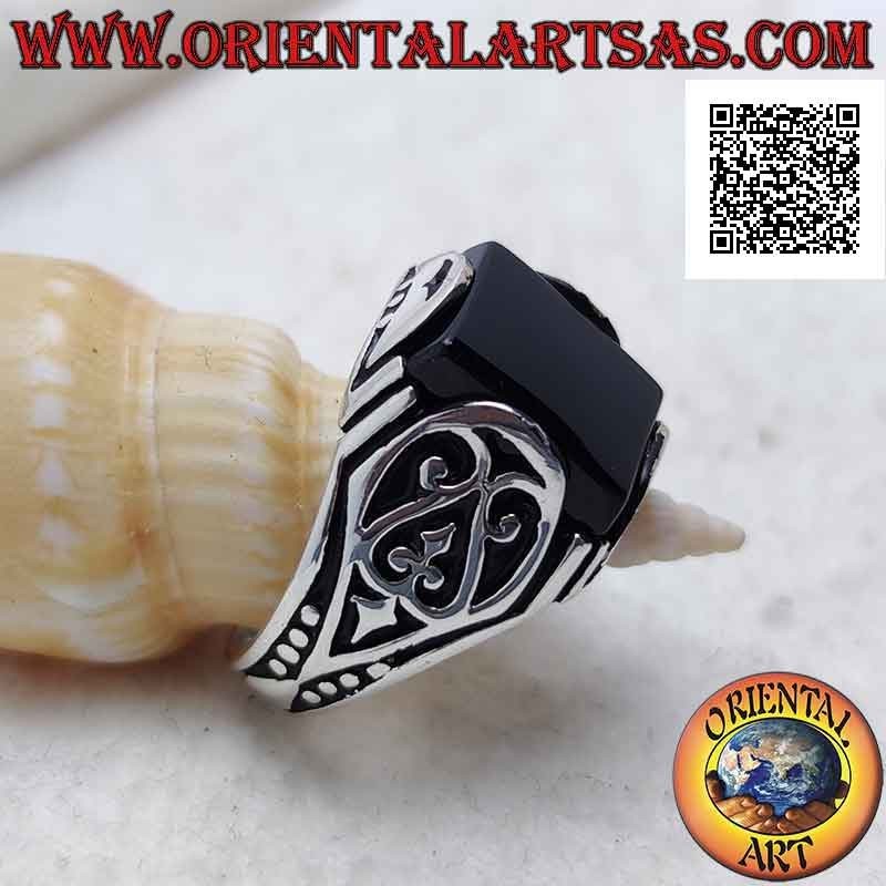 Rectangular Onyx Ring High Setting 925 Silver | Oriental Art