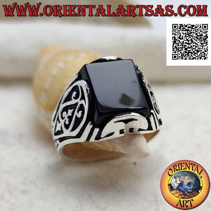 Anello Onice Rettangolare Montatura Alta Argento 925 | Oriental Art