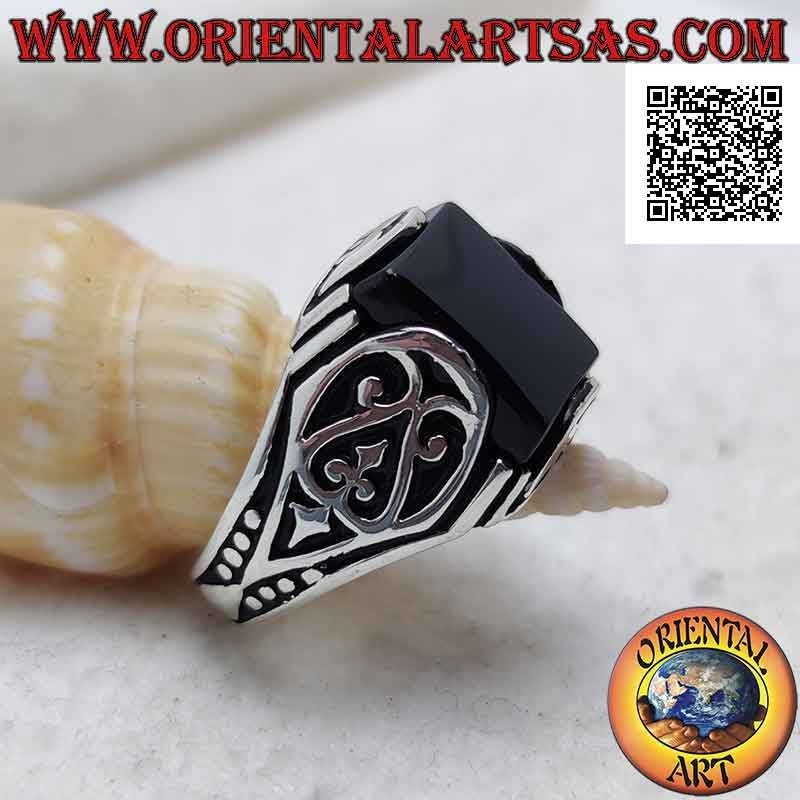 Rechteckiger Onyx Ring Hohe Fassung 925 Silber | Oriental Art