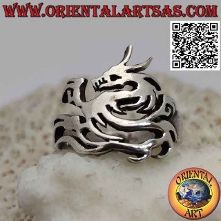 Smooth silver ring with stylized "S" dragon