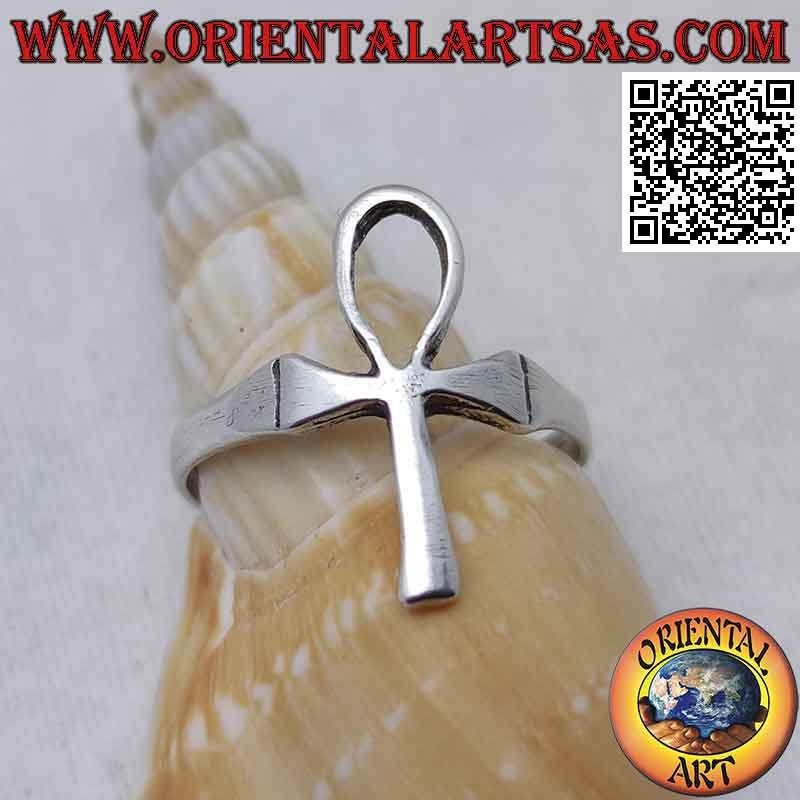 Anello in argento con Ankh (chiave della vita o croce ansata) liscio