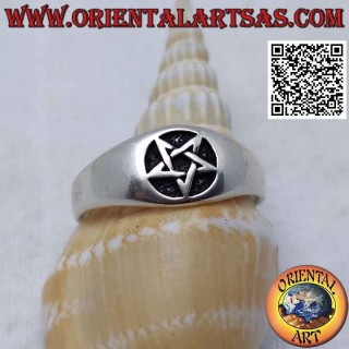 Smooth silver ring with smooth pentacle in the circle in bas-relief (small)