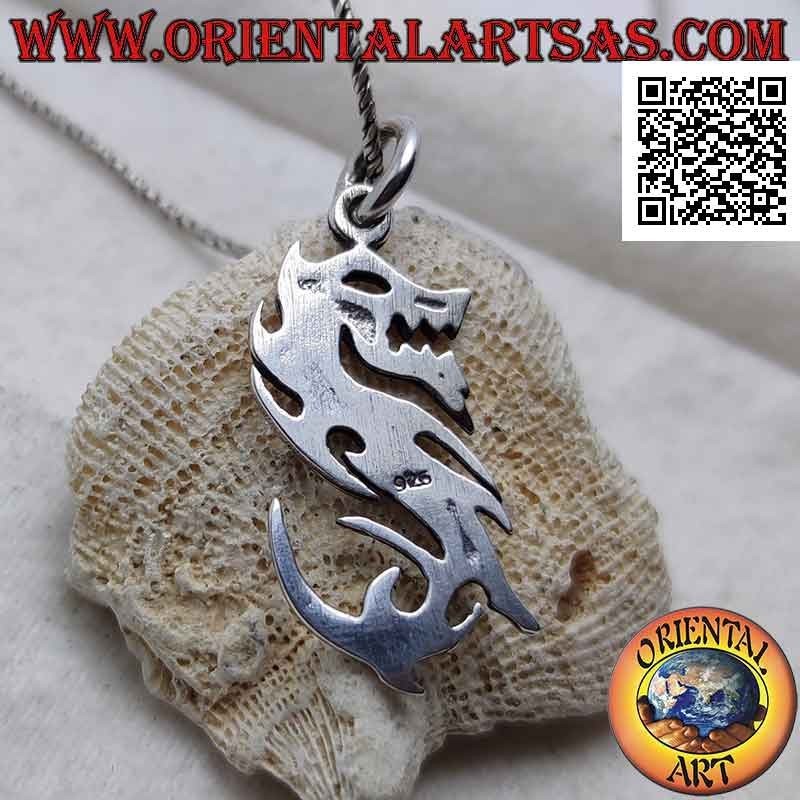 Smooth silver pendant in the shape of a stylized dragon