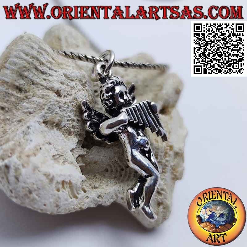 Pendentif en argent en forme d'ange avec harpe tridimensionnelle