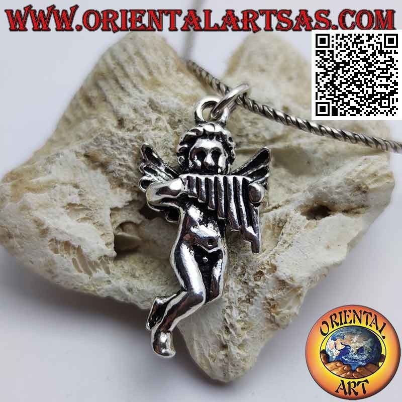 Ciondolo in argento a forma di angioletto con arpa tridimensionale