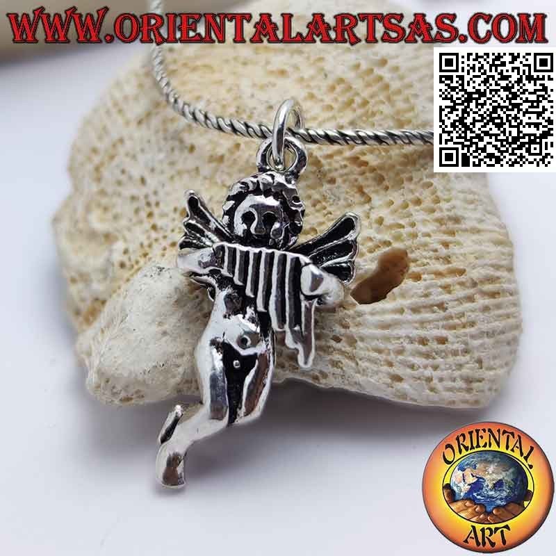 Pendentif en argent en forme d'ange avec harpe tridimensionnelle