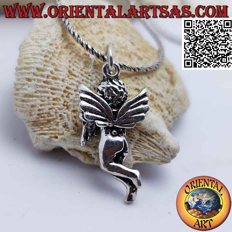 Silver pendant in the shape of an angel with three-dimensional harp