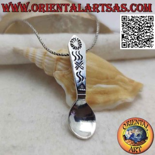 Silver teaspoon pendant with geometric engravings (X)