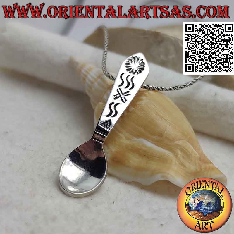 Silver teaspoon pendant with geometric engravings (X)