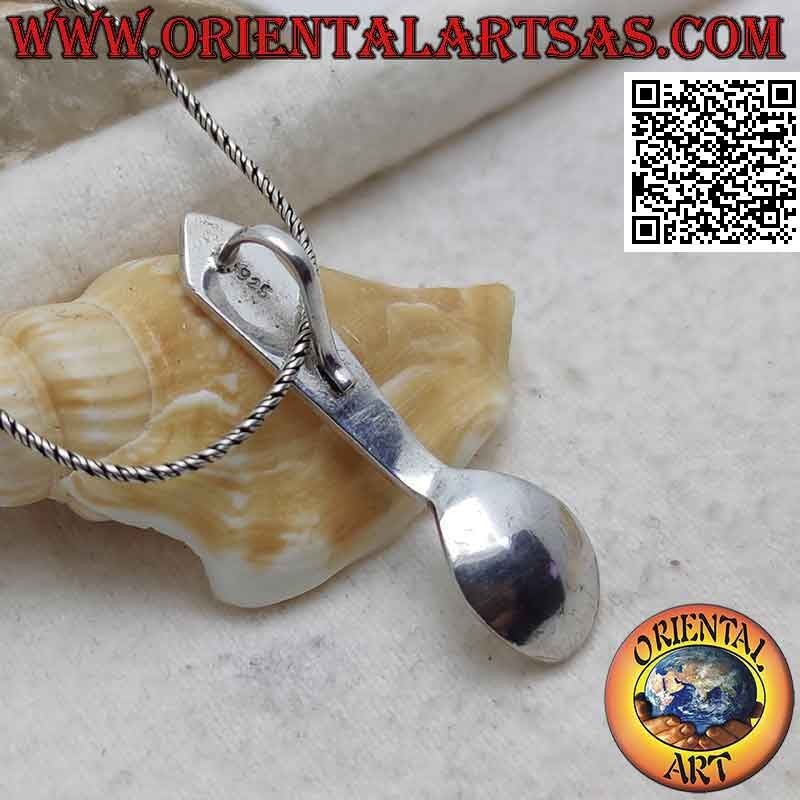 Pendentif cuillère à café en argent avec gravures géométriques (X)