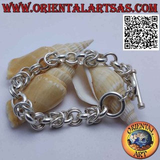 Bracelet chaîne en argent 925 ‰ avec anneaux ronds de 19 cm (simples, doubles et quadruples)