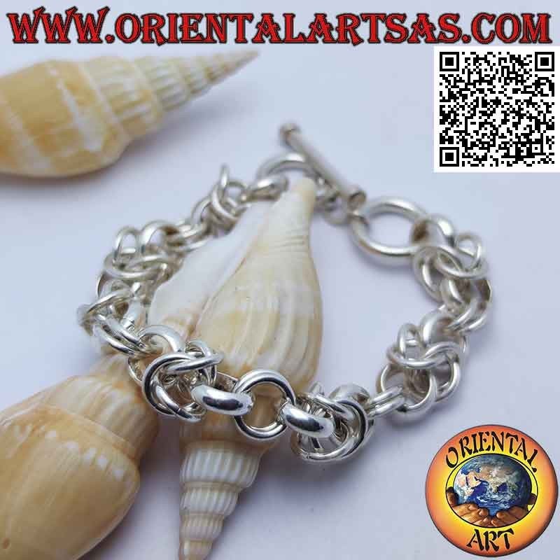925 ‰ Silberkettenarmband mit 19 cm runden Ringen (einfach, doppelt und vierfach)