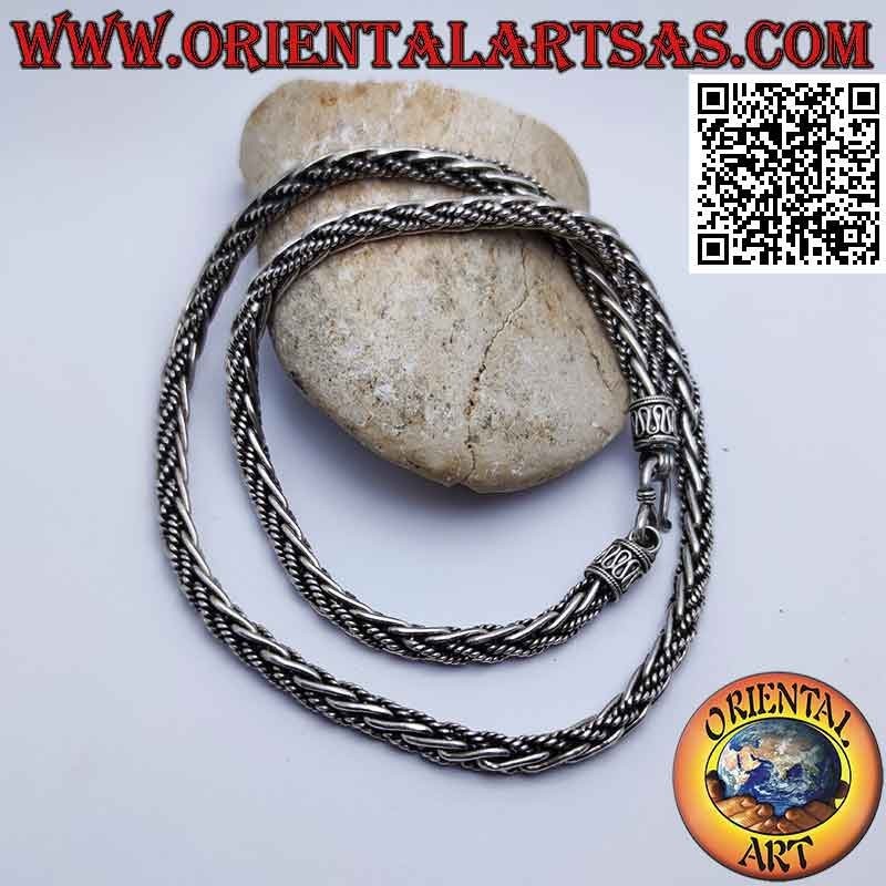 56 cm x 6 mm tejido mixto (liso y cuerda) 925 x collar de plata