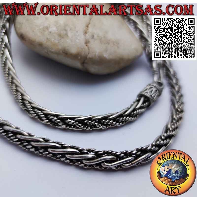 56 cm x 6 mm tejido mixto (liso y cuerda) 925 x collar de plata