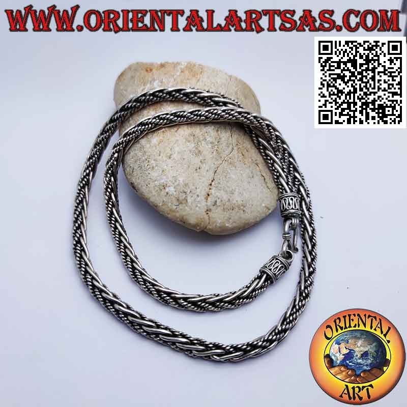 56 cm x 6 mm tejido mixto (liso y cuerda) 925 x collar de plata
