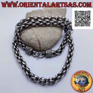 Collana in argento 925 ‰ a catena di sfere di anelli e gancio a serpentina da 56 cm x 9 mm
