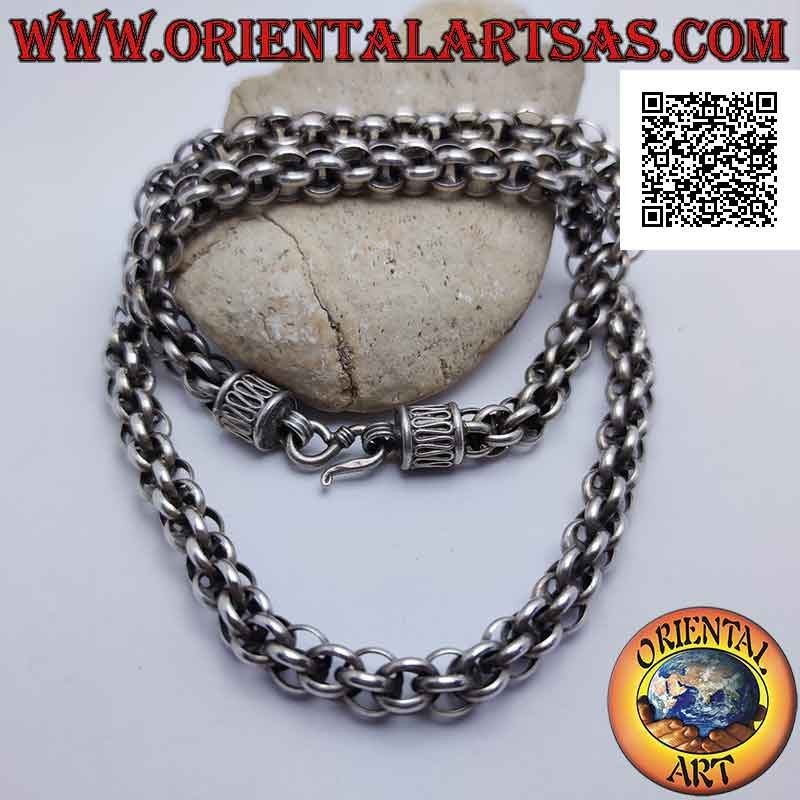 Collar en plata Collana 925 con cadena de esferas de anillos y gancho serpentino 56 cm x 9 mm