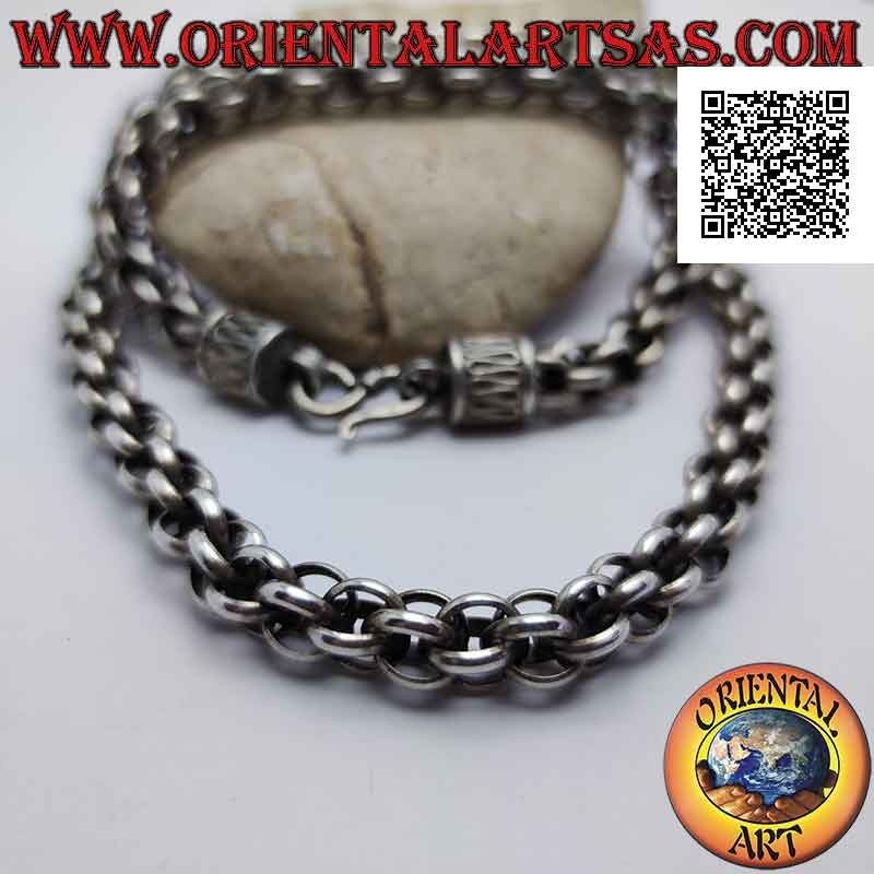 Collana in argento 925 ‰ a catena di sfere di anelli e gancio a serpentina da 56 cm x 9 mm