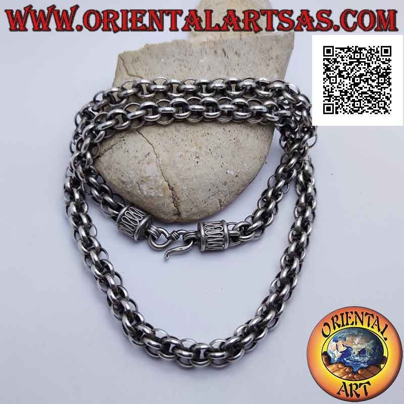 Collier en argent Collana 925 avec chaîne de sphères d'anneaux et crochet serpentine 56 cm x 9 mm