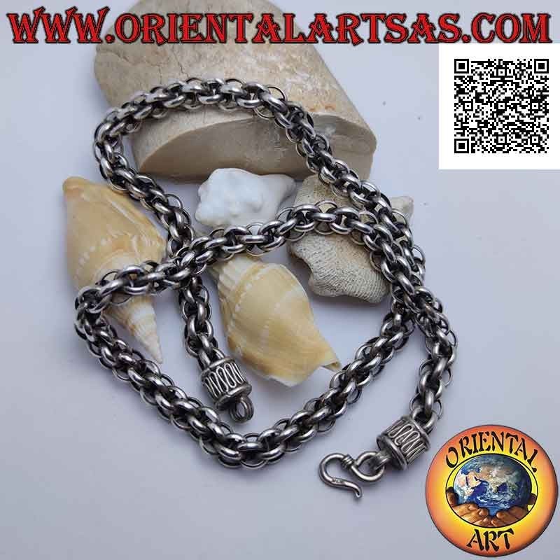 Necklace in 925 Collana silver with chain of spheres of rings and serpentine hook 56 cm x 9 mm